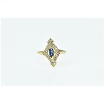 14K Marquise Sapphire Squared Diamond Halo Yellow Gold Ring, Size 6.75