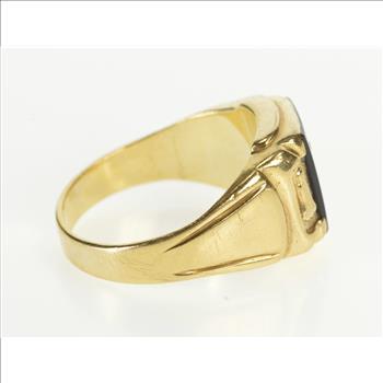 14K Masonic 1940's Diamond Onyx Men's Signet Yellow Gold Ring, Size 12.25