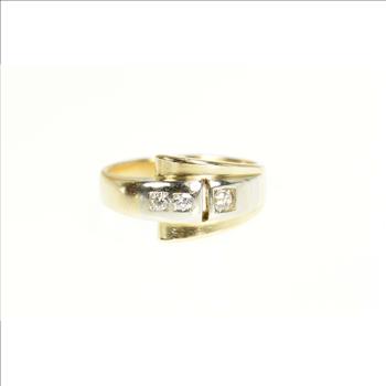 14K Men's Diamond Asymmetrical Wedding Band White Gold Ring, Size 10.5
