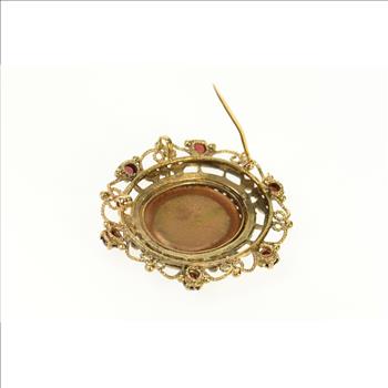 14K Micromosaic Parthenon Goldstone Scalloped Yellow Gold Pin/Brooch