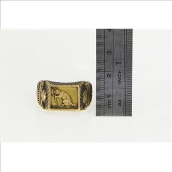 14K MIT Class of 1966 Beaver Ornate Yellow Gold Ring, Size 10.75