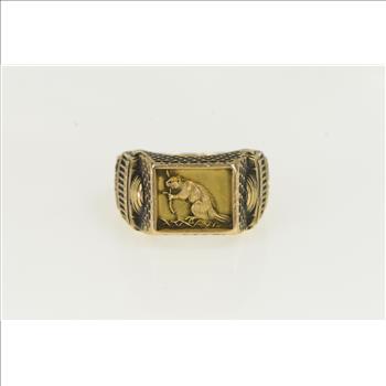 14K MIT Class of 1966 Beaver Ornate Yellow Gold Ring, Size 10.75