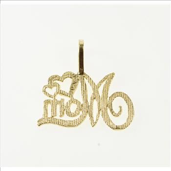 14K Mom Cursive Letter Mother Heart Accent Yellow Gold Charm/Pendant