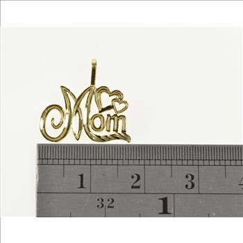 14K Mom Cursive Letter Mother Heart Accent Yellow Gold Charm/Pendant