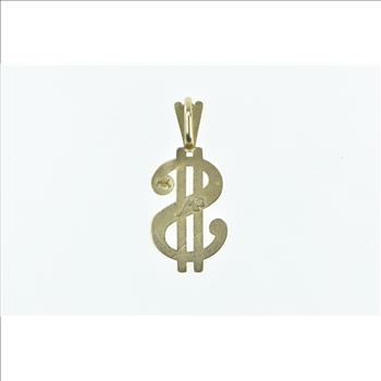 14K Money Dollar Sign Cash Symbol Fortune Yellow Gold Pendant