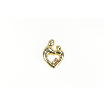 14K Mother & Child Diamond Ruby Mother's Day Yellow Gold Pendant