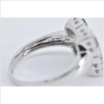 14K Mother of Pearl Onyx Natural Diamond Geometric White Gold Ring, Size 10