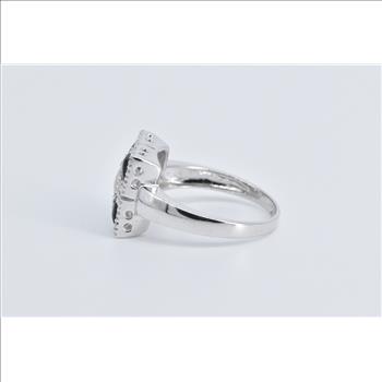 14K Mother of Pearl Onyx Natural Diamond Geometric White Gold Ring, Size 10