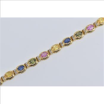 14K Multi Color Sapphire Natural Diamond Tennis Yellow Gold Bracelet 7.25