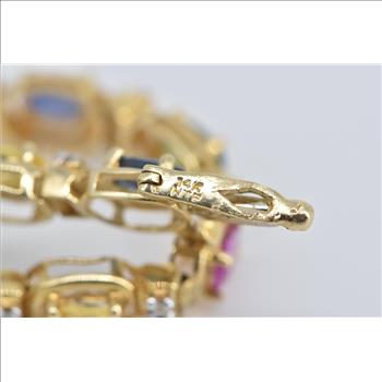 14K Multi Color Sapphire Natural Diamond Tennis Yellow Gold Bracelet 7.25
