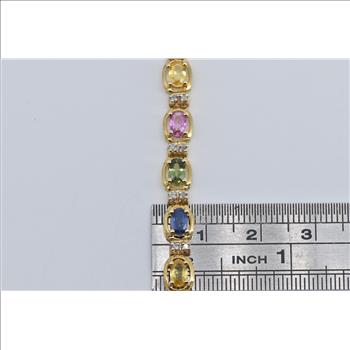 14K Multi Color Sapphire Natural Diamond Tennis Yellow Gold Bracelet 7.25