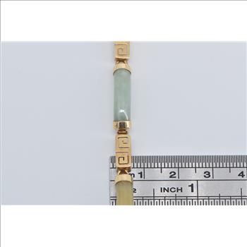 14K Multi Colored Jadeite Curved Bar Greek Wave Yellow Gold Bracelet 7