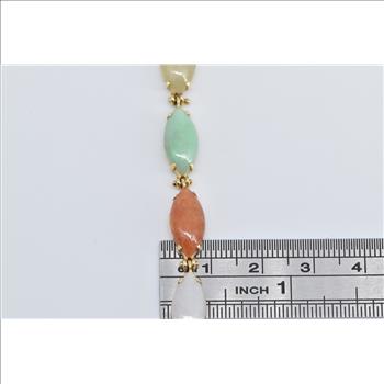14K Multi Colored Jadeite Marquise Vintage Yellow Gold Bracelet 7