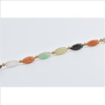 14K Multi Colored Jadeite Marquise Vintage Yellow Gold Bracelet 7