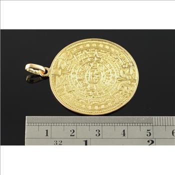 14K Myan Aztec Ancient Mexico Mexican Circle Yellow Gold Charm/Pendant