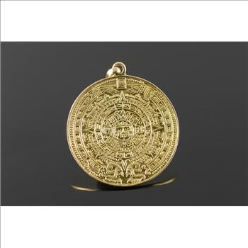 14K Myan Aztec Ancient Mexico Mexican Circle Yellow Gold Charm/Pendant