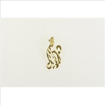 14K N Cursive Diamond Cut Letter Monogram Yellow Gold Charm/Pendant