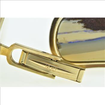 14K Natural Boulder Opal Ornate Vintage Statement Yellow Gold Cuff Links