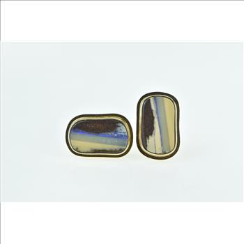 14K Natural Boulder Opal Ornate Vintage Statement Yellow Gold Cuff Links