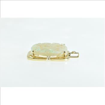 14K Natural Carved Floral Opal Diamond Statement Yellow Gold Pendant