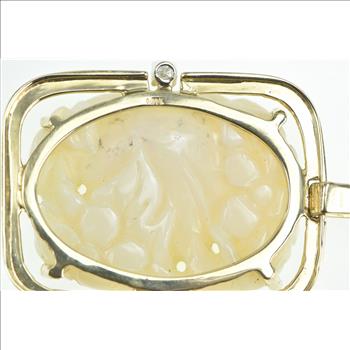 14K Natural Carved Floral Opal Diamond Statement Yellow Gold Pendant