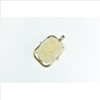 14K Natural Carved Floral Opal Diamond Statement Yellow Gold Pendant