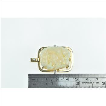 14K Natural Carved Floral Opal Diamond Statement Yellow Gold Pendant
