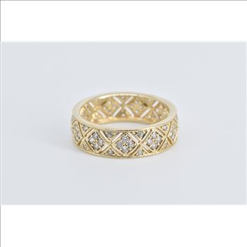 14K Natural Diamond Encrusted Lattice Band Yellow Gold Ring, Size 9.25