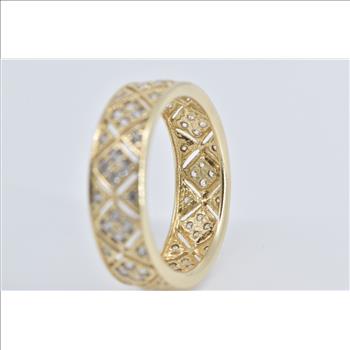 14K Natural Diamond Encrusted Lattice Band Yellow Gold Ring, Size 9.25