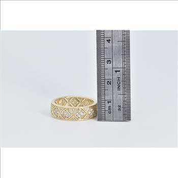 14K Natural Diamond Encrusted Lattice Band Yellow Gold Ring, Size 9.25