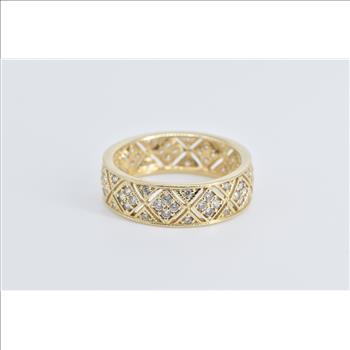14K Natural Diamond Encrusted Lattice Band Yellow Gold Ring, Size 9.25