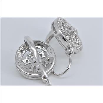 14K Natural Diamond Encrusted Snow Flake Dangle White Gold Earrings