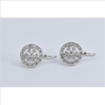 14K Natural Diamond Encrusted Snow Flake Dangle White Gold Earrings
