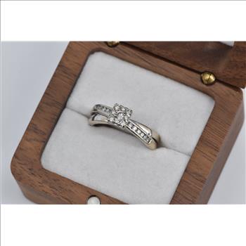 14K Natural Diamond Square Halo Engagement White Gold Ring, Size 7