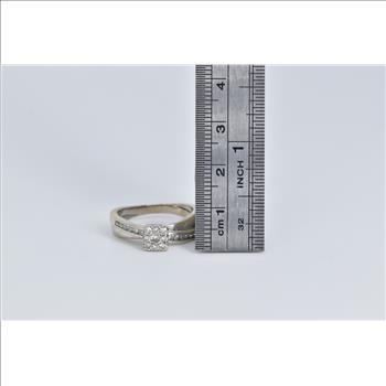14K Natural Diamond Square Halo Engagement White Gold Ring, Size 7