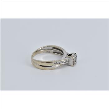 14K Natural Diamond Square Halo Engagement White Gold Ring, Size 7