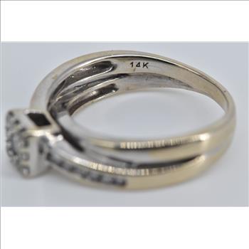 14K Natural Diamond Square Halo Engagement White Gold Ring, Size 7