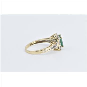 14K Natural Emerald Diamond Halo Engagement Yellow Gold Ring, Size 5.75