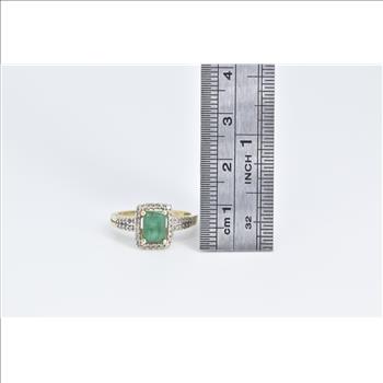 14K Natural Emerald Diamond Halo Engagement Yellow Gold Ring, Size 5.75