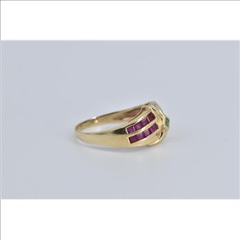 14K Natural Emerald Diamond Ruby Sapphire Fashion Yellow Gold Ring, Size 9.75