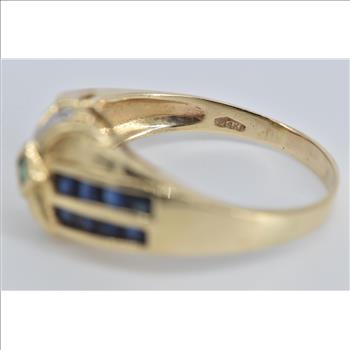 14K Natural Emerald Diamond Ruby Sapphire Fashion Yellow Gold Ring, Size 9.75