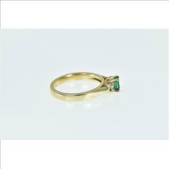 14K Natural Emerald Diamond Statement Engagement Yellow Gold Ring, Size 5.75