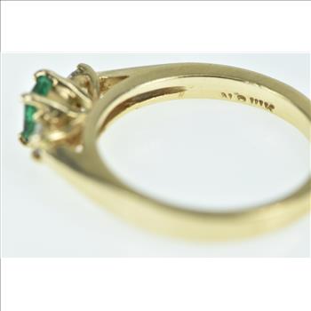 14K Natural Emerald Diamond Statement Engagement Yellow Gold Ring, Size 5.75