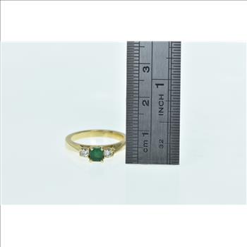14K Natural Emerald Diamond Statement Engagement Yellow Gold Ring, Size 5.75