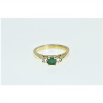 14K Natural Emerald Diamond Statement Engagement Yellow Gold Ring, Size 5.75