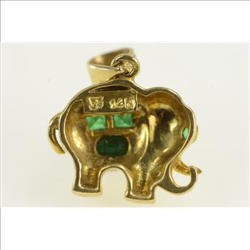 14K Natural Emerald Elephant Strength Symbol Yellow Gold Pendant