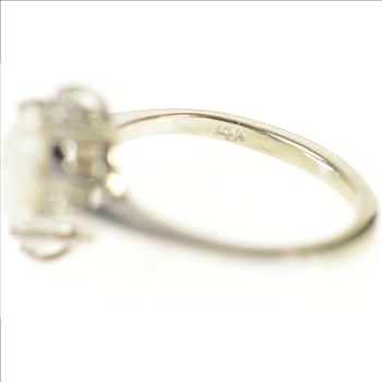 14K Natural Opal Diamond Accent Statement White Gold Ring, Size 6