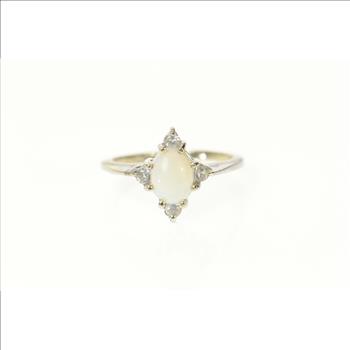 14K Natural Opal Diamond Accent Statement White Gold Ring, Size 6