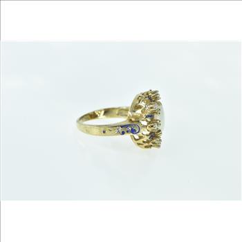 14K Natural Opal Diamond Halo Enamel Cocktail Yellow Gold Ring, Size 6.25
