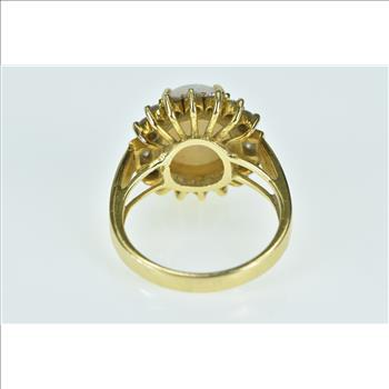 14K Natural Opal Diamond Halo Statement Yellow Gold Ring, Size 8
